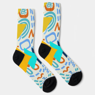 Modern mid century abstract pattern Cute blue Socks