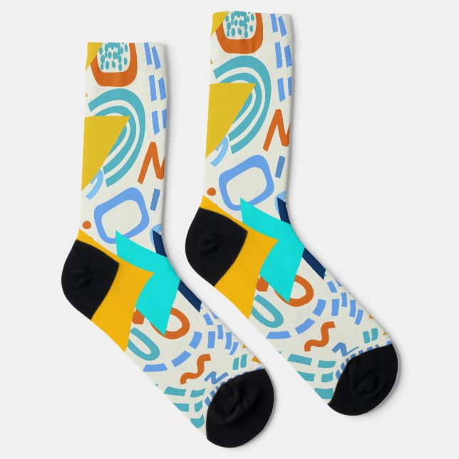 Modern mid century abstract pattern Cute blue Socks (Right)