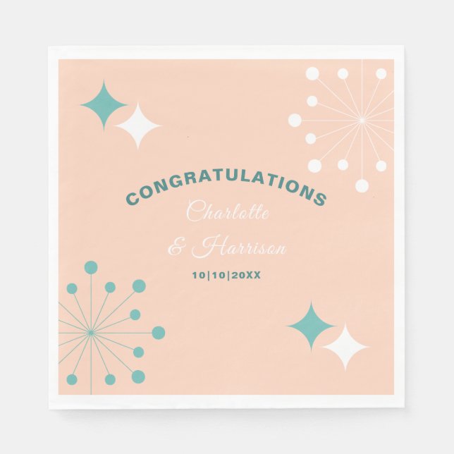 Modern Mid Century Atomic Starburst Wedding Napkin (Front)