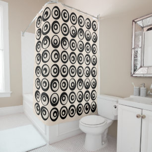 Modern Mid Century Black And Cream Circles Pattern Shower Curtain