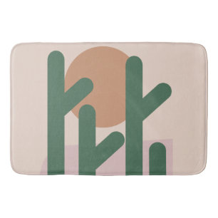 Modern Mid Century Cactus Art Earthy Pattern Bath Mat