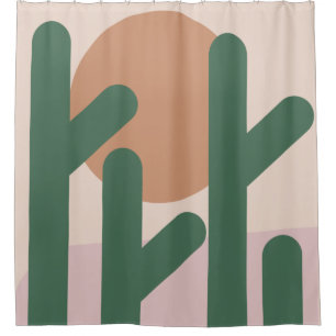 Modern Mid Century Cactus Art Earthy Pattern Shower Curtain
