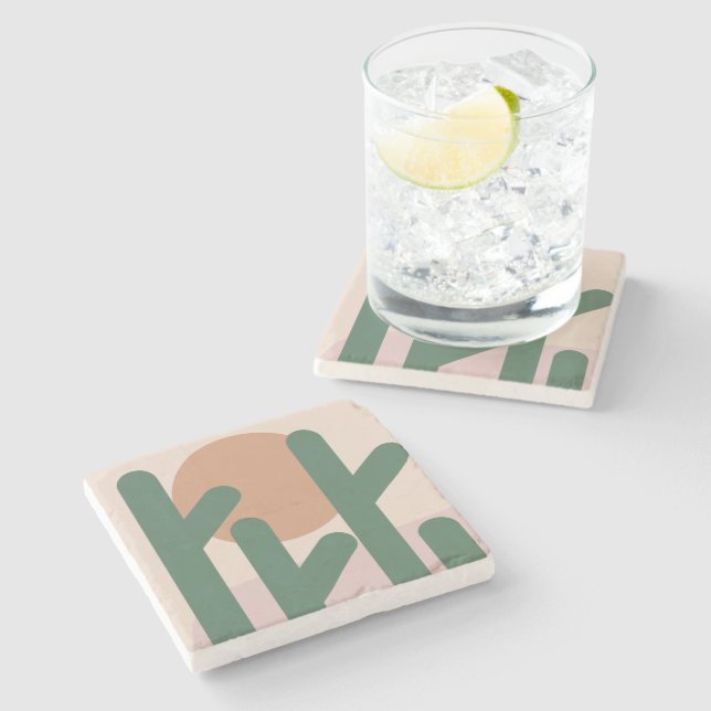 Modern Mid Century Cactus Art Earthy Pattern  Stone Coaster (Side)