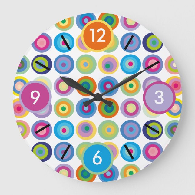 Modern Mid Century Colourful Circles Pattern Large Clock (Front)
