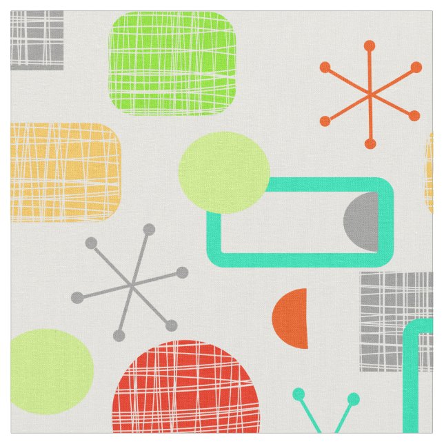 Modern Mid Century Colourful Geometric Atomic Star Fabric (Close Up)