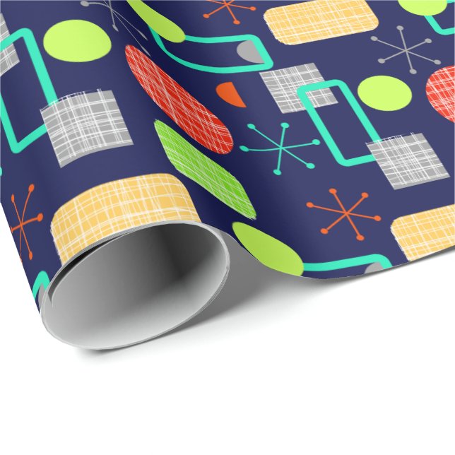 Modern Mid Century Colourful Geometric Atomic Star Wrapping Paper (Roll Corner)