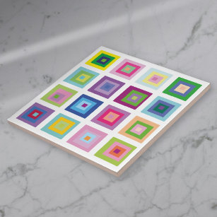 Modern Mid Century Colourful Squares Pattern Ceramic Tile