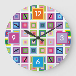 Modern Mid Century Colourful Squares Pattern Large Clock