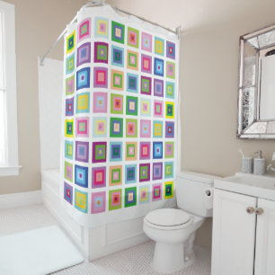 Modern Mid Century Colourful Squares Pattern Shower Curtain