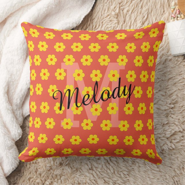 modern mid century cute retro floral initial cushion (Blanket)