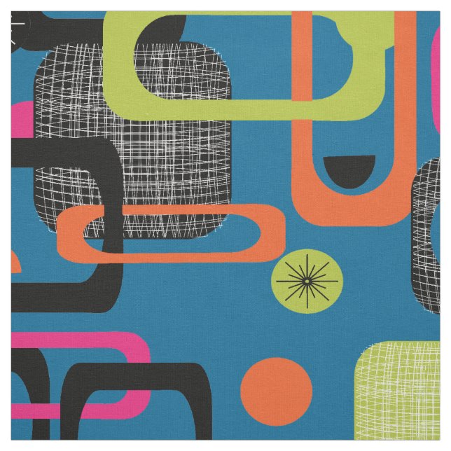 Modern Mid Century Funky Geometric Pattern Fabric (Swatch)