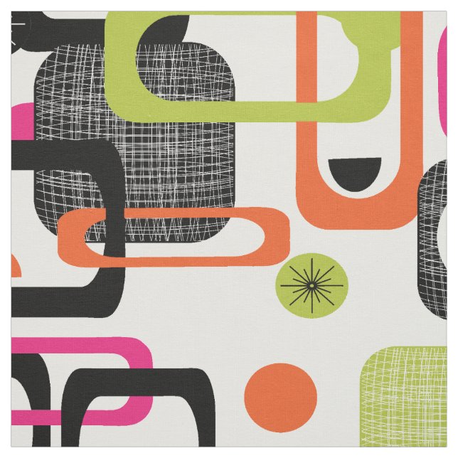 Modern Mid Century Funky Geometric Pattern Fabric (Swatch)