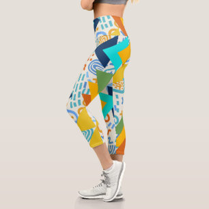 Modern mid century Geometric artwork Cute Capri Leggings