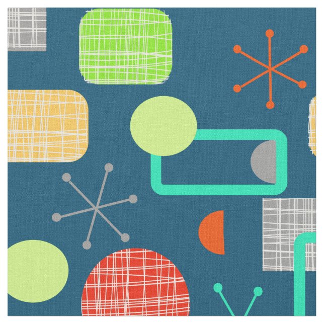 Modern Mid Century Geometric Atomic Starburst Fabric (Close Up)