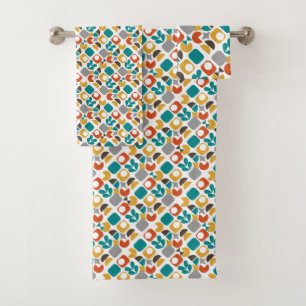 Modern Mid Century Geometric Colourful Retro  Bath Towel Set