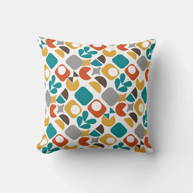 Modern Mid Century Geometric Colourful Retro Cushion (Front)