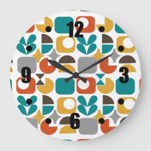 Modern Mid Century Geometric Colourful Retro  Large Clock