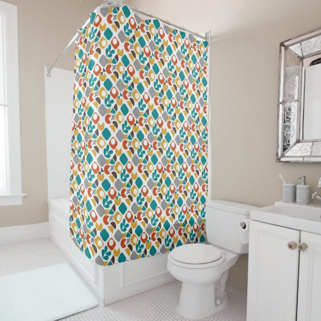 Modern Mid Century Geometric Colourful Retro   Shower Curtain (In Situ)