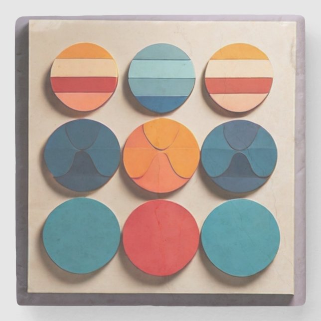 Modern Mid Century Geometric Pattern Stone Coaster (Front)