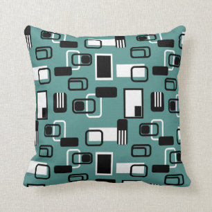 Modern Mid Century Geometric Teal Black Retro Cushion
