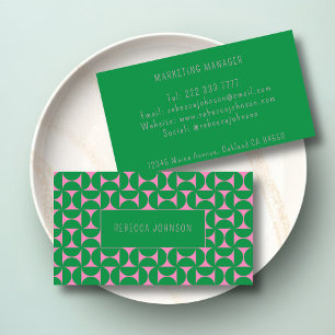 Modern Mid Century Green & Pink Abstract Shape Business Card