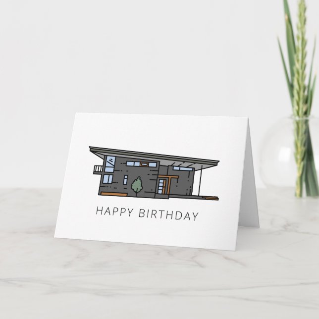 Modern Mid Century Home Realtor Client Birthday Card (Front)