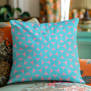 Modern Mid Century Peaceful Blue & Pink Shapes Cushion