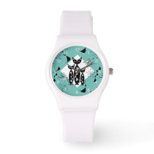 Modern Mid Century Retro Cats Cute Pattern  Watch