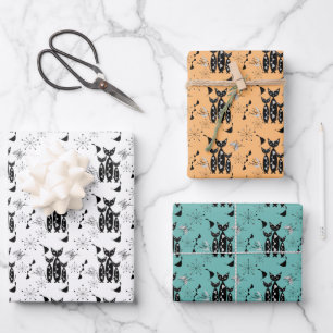 Modern Mid Century Retro Cats Cute Pattern Wrapping Paper Sheet