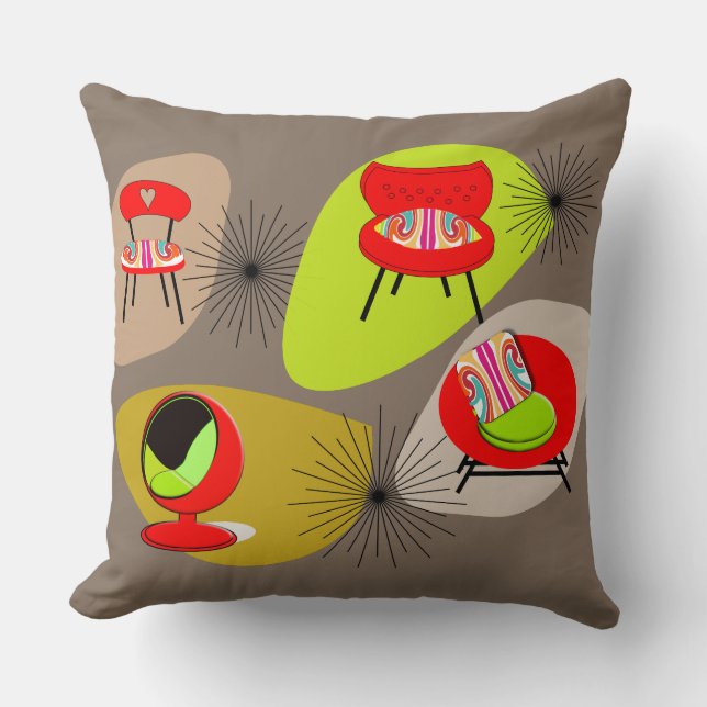 Modern Mid Century Retro Chairs Psttern Cushion (Front)