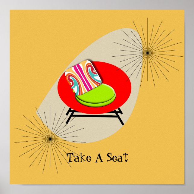 Modern Mid Century Retro Style Chair Illustration Poster (Front)