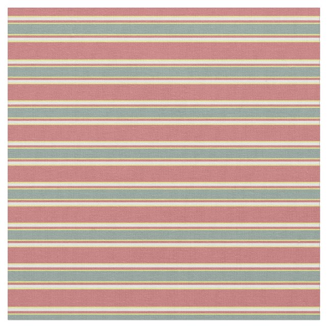 Modern mid century stripes l Burgundy Turquoise Fabric (Close Up)