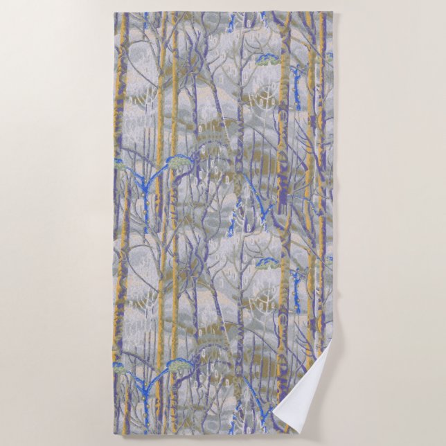 Modern Mid-Century Style Birch Forest Pattern Beach Towel (Front)