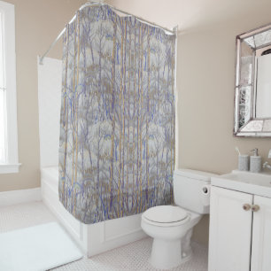 Modern Mid-Century Style Birch Forest Pattern Shower Curtain