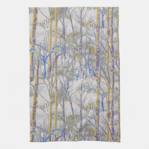 Modern Mid-Century Style Birch Forest Pattern Tea Towel