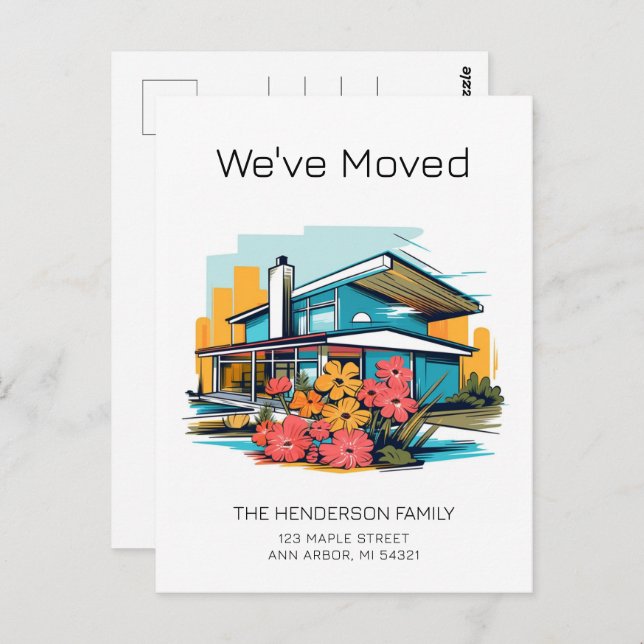 Modern Mid Century We've Moved Announcement Postcard (Front/Back)