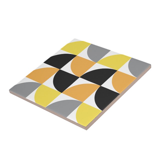 Modern Mid Century Yellow Grey Geometric Pattern Ceramic Tile (Side)
