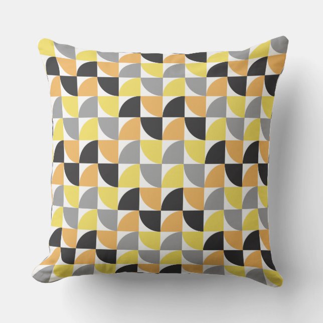 Modern Mid Century Yellow Grey Geometric Pattern Cushion (Front)