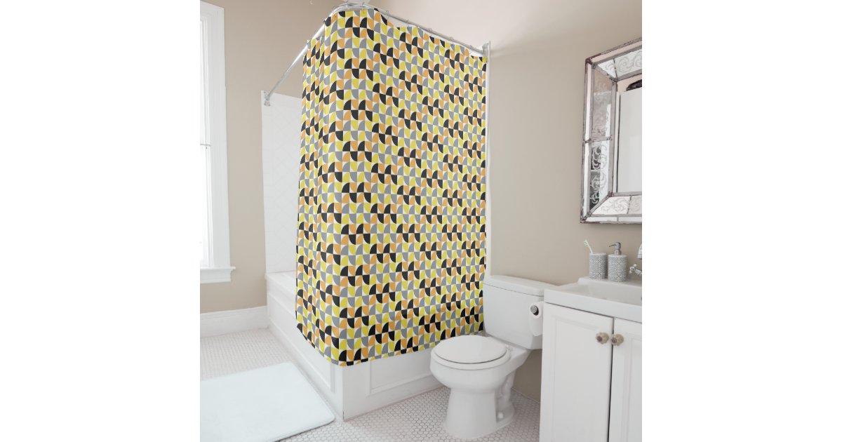 Modern Mid Century Yellow Grey, Yellow And Grey Geometric Shower Curtain