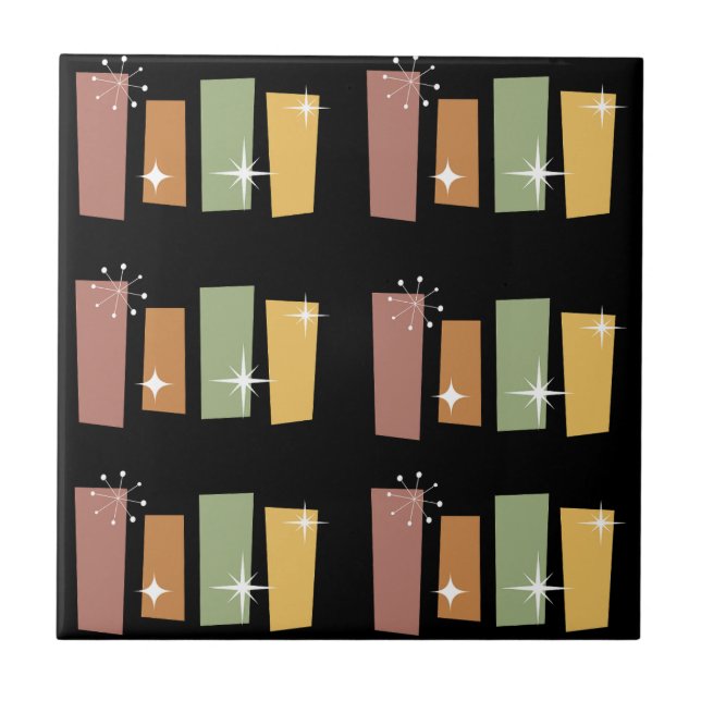 Modern Midcentury 50s l Starburst black and colour Ceramic Tile (Front)