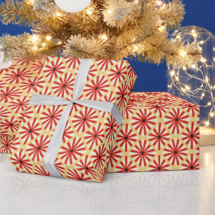 Modern Midcentury Starbursts Pattern Cream and Red Wrapping Paper