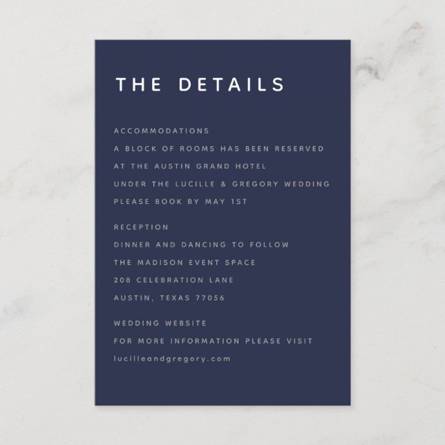 Modern Midnight Blue Editorial All Caps Enclosure  Card (Front)