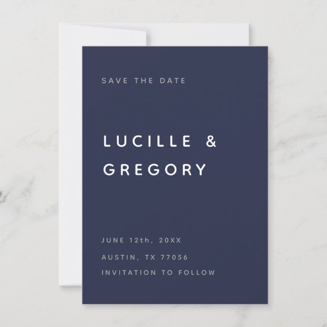 Modern Midnight Blue Editorial All Caps Save The Date (Front)