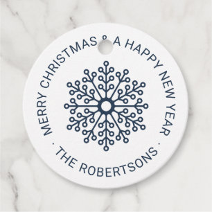Modern Midnight Blue Floral Snowflake Christmas Favour Tags