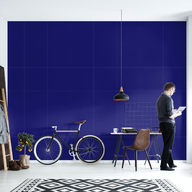 Modern Midnight Blue Plain Solid Colour Wallpaper (Living Room)