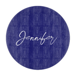 Modern Midnight Blue Plain Unique Handwriting Name Cutting Board