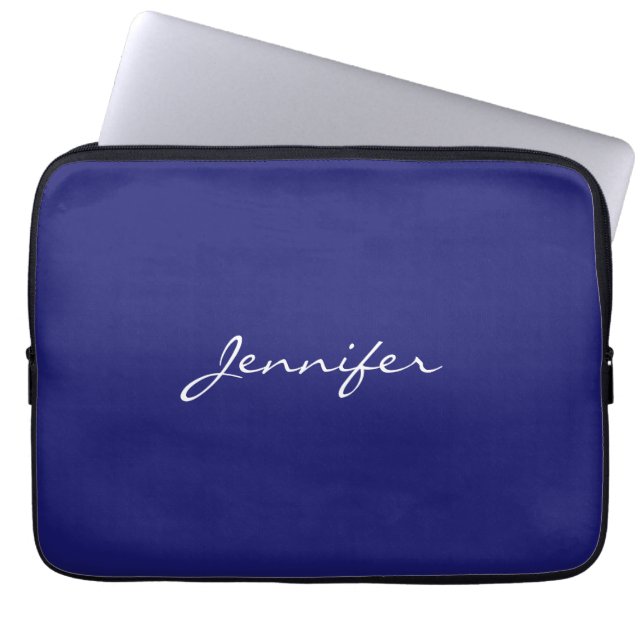 Modern Midnight Blue Plain Unique Laptop Sleeve (Front)