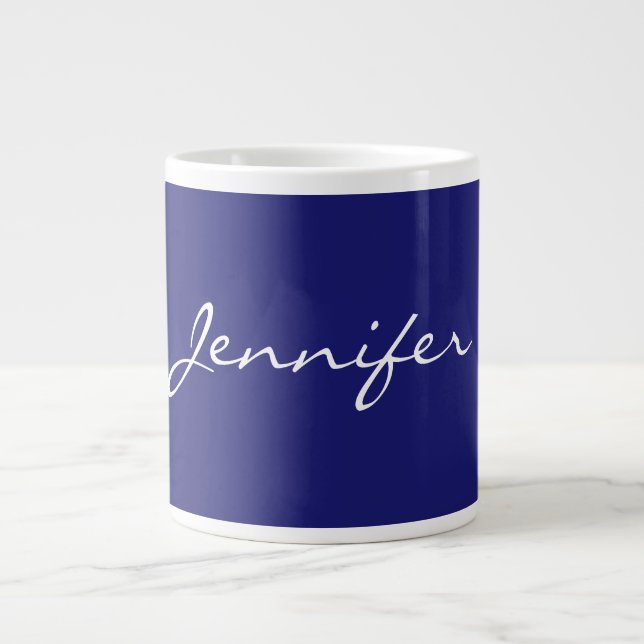 Modern Midnight Blue Plain Unique Large Coffee Mug (Front)