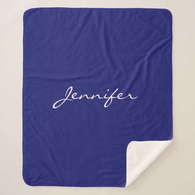 Modern Midnight Blue Plain Unique Sherpa Blanket (Front)