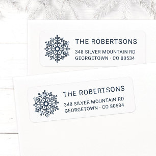 Modern Midnight Blue Snowflake Return Address Label